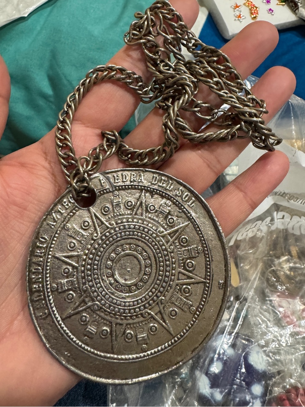 Vintage Mexican Aztec Sun Medallion Necklace